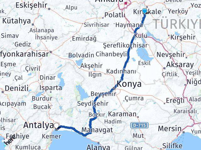 Kırıkkale Bahşili Antalya Arası Kaç Km - Yol Haritası