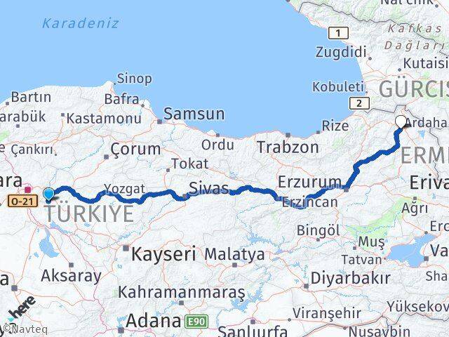 Kırıkkale Bahşili Ardahan Arası Kaç Km - Yol Haritası