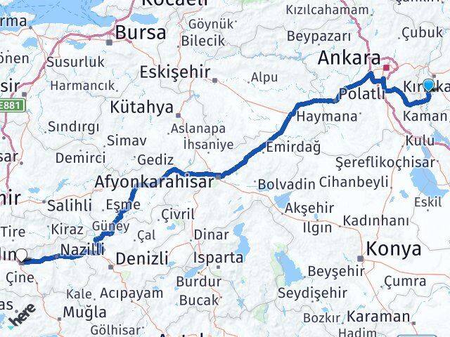 Kırıkkale Bahşili Aydın Arası Kaç Km - Yol Haritası