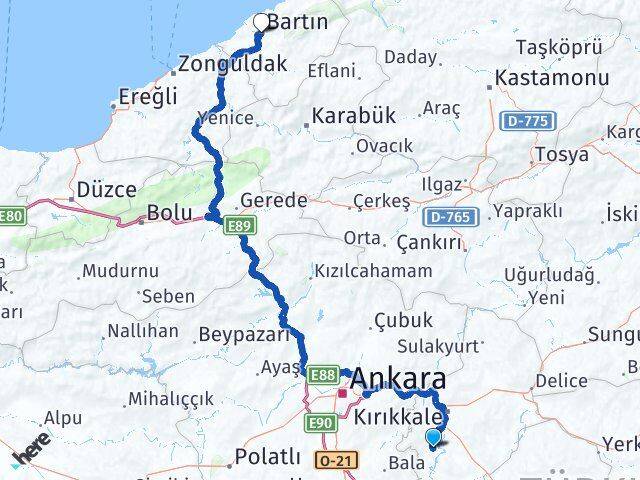 Kırıkkale Bahşili Bartın Arası Kaç Km - Yol Haritası