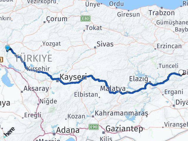 Kırıkkale Bahşili Bingöl Arası Kaç Km - Yol Haritası