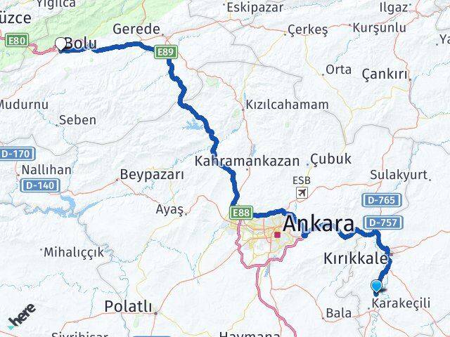 Kırıkkale Bahşili Bolu Arası Kaç Km - Yol Haritası