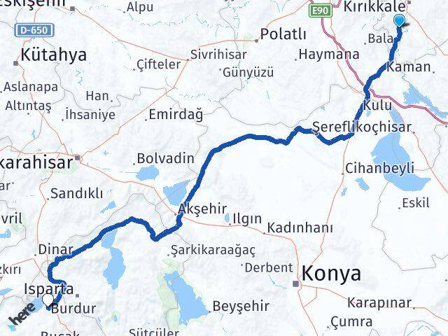 Kırıkkale Bahşili Burdur Arası Kaç Km - Yol Haritası