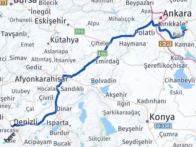 Kırıkkale Bahşili Denizli Arası Kaç Km - Yol Haritası