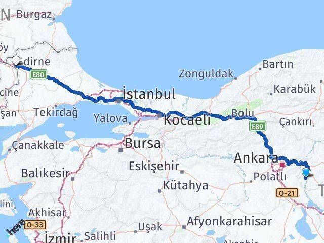 Kırıkkale Bahşili Edirne Arası Kaç Km - Yol Haritası