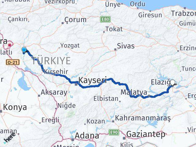 Kırıkkale Bahşili Elazığ Arası Kaç Km - Yol Haritası