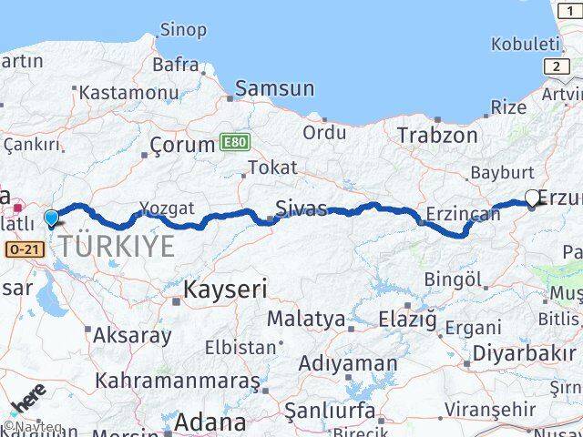 Kırıkkale Bahşili Erzurum Arası Kaç Km - Yol Haritası