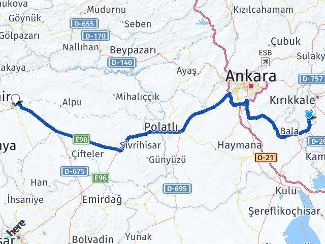 Kırıkkale Bahşili Eskişehir Arası Kaç Km - Yol Haritası