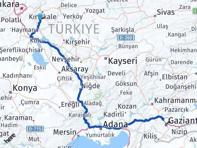 Kırıkkale Bahşili Gaziantep Arası Kaç Km - Yol Haritası