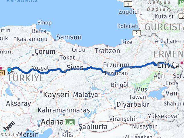 Kırıkkale Bahşili Iğdır Arası Kaç Km - Yol Haritası