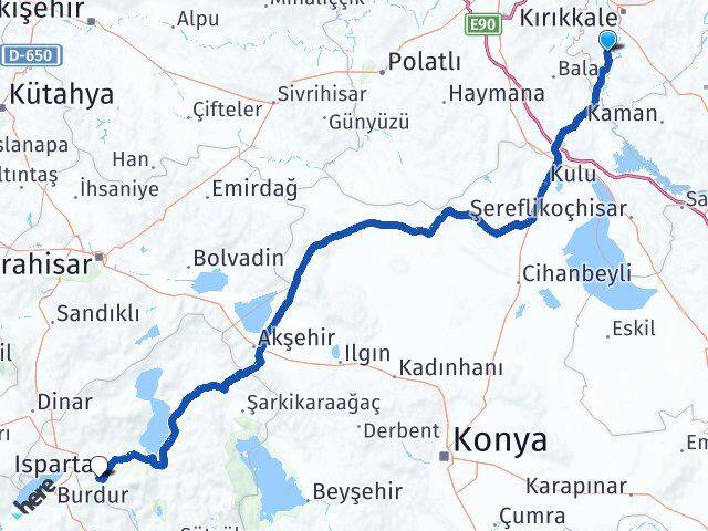 Kırıkkale Bahşili Isparta Arası Kaç Km - Yol Haritası