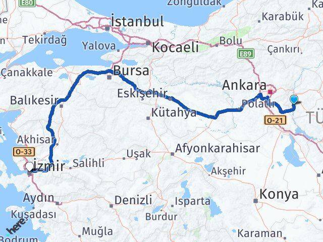 Kırıkkale Bahşili İzmir Arası Kaç Km - Yol Haritası