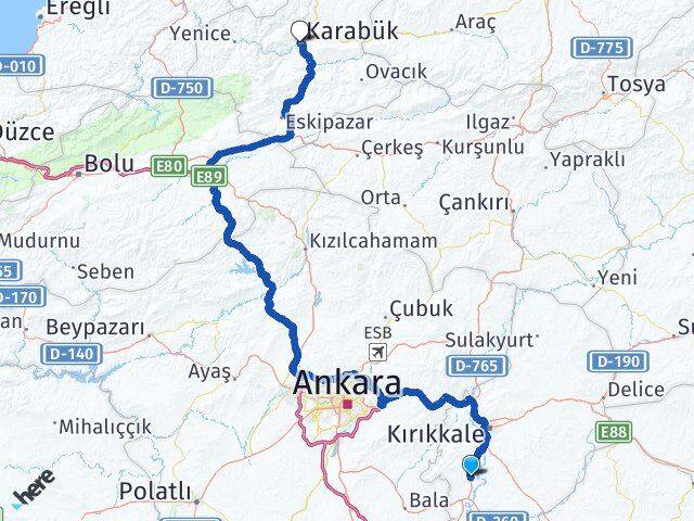 Kırıkkale Bahşili Karabük Arası Kaç Km - Yol Haritası