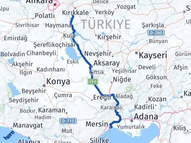 Kırıkkale Bahşili Mersin Arası Kaç Km - Yol Haritası