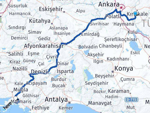 Kırıkkale Bahşili Muğla Arası Kaç Km - Yol Haritası