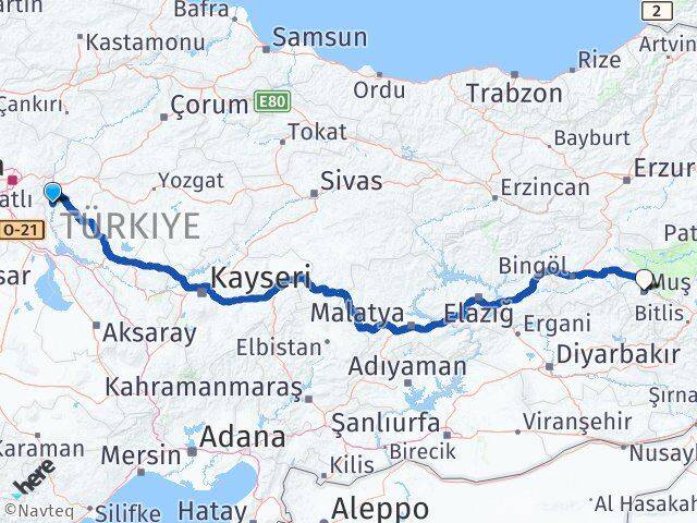Kırıkkale Bahşili Muş Arası Kaç Km - Yol Haritası