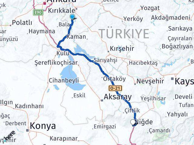 Kırıkkale Bahşili Niğde Arası Kaç Km - Yol Haritası