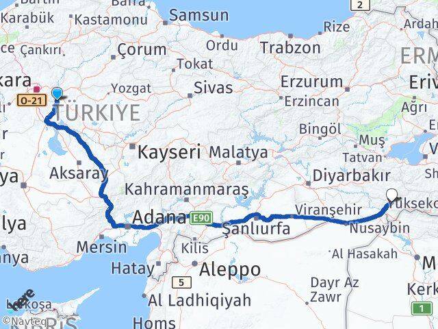 Kırıkkale Bahşili Şırnak Arası Kaç Km - Yol Haritası