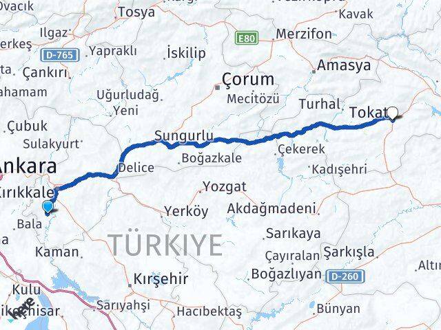 Kırıkkale Bahşili Tokat Arası Kaç Km - Yol Haritası