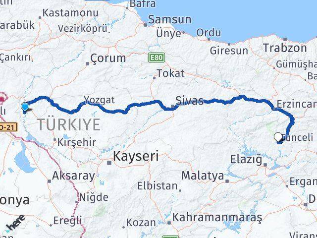 Kırıkkale Bahşili Tunceli Arası Kaç Km - Yol Haritası