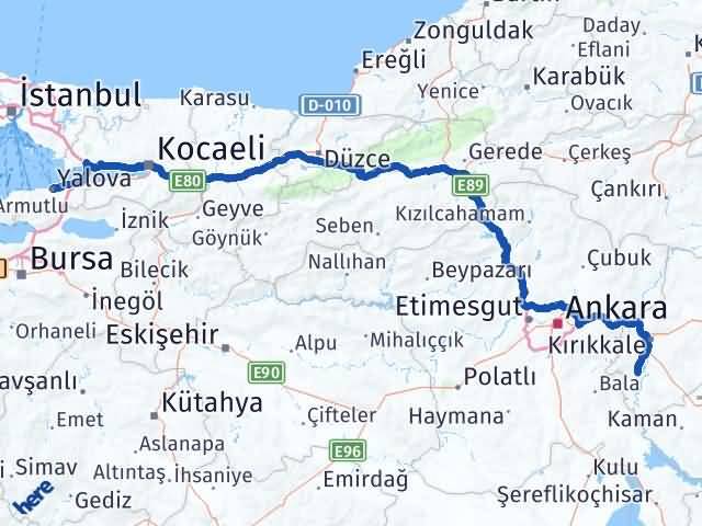 Kırıkkale Bahşili Yalova Arası Kaç Km - Yol Haritası