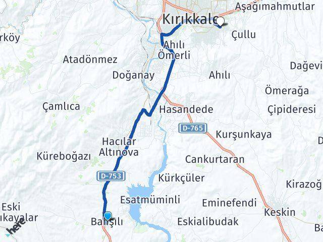 Kırıkkale Bahşili Yuva Arası Kaç Km - Yol Haritası