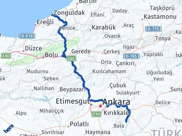Kırıkkale Bahşili Zonguldak Arası Kaç Km - Yol Haritası