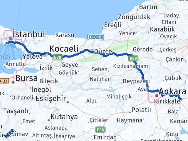 Kırıkkale Bakırköy İstanbul Arası Kaç Km - Yol Haritası