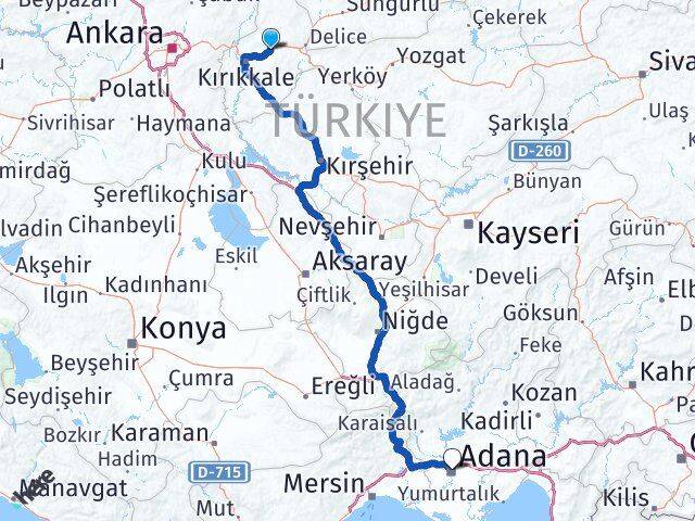 Kırıkkale Balışeyh Adana Arası Kaç Km - Yol Haritası