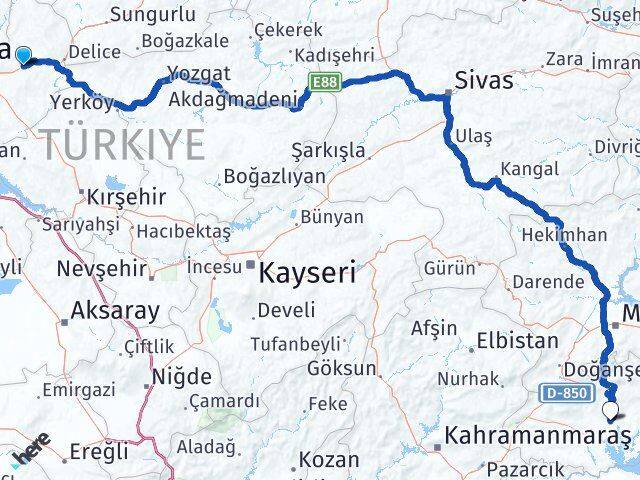 Kırıkkale Balışeyh Adıyaman Arası Kaç Km - Yol Haritası
