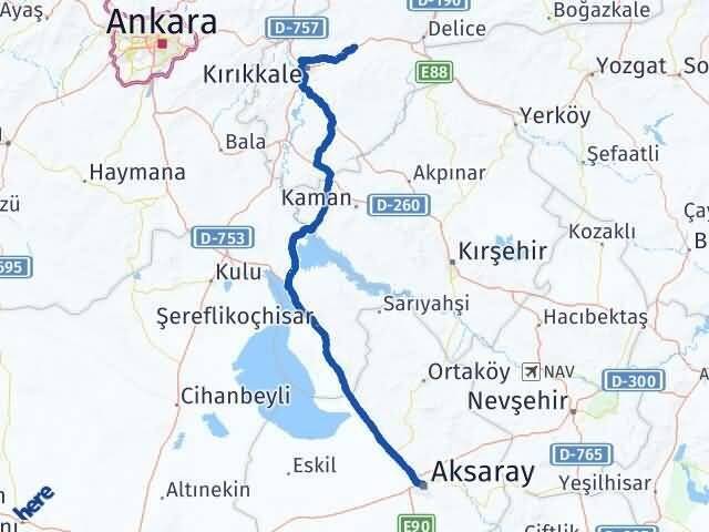 Kırıkkale Balışeyh Aksaray Arası Kaç Km - Yol Haritası