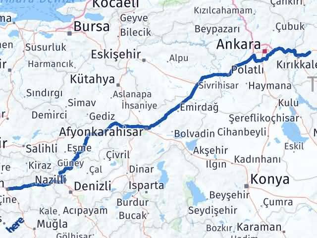 Kırıkkale Balışeyh Aydın Arası Kaç Km - Yol Haritası