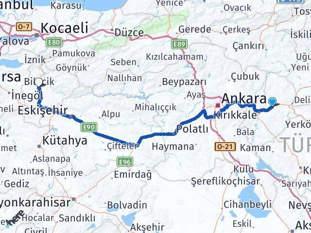 Kırıkkale Balışeyh Bilecik Arası Kaç Km - Yol Haritası