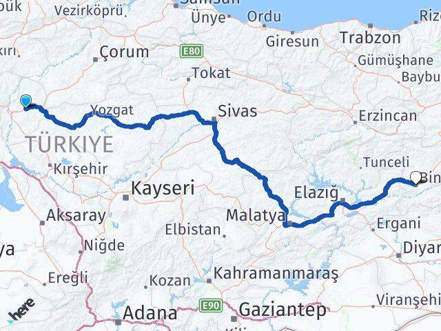 Kırıkkale Balışeyh Bingöl Arası Kaç Km - Yol Haritası