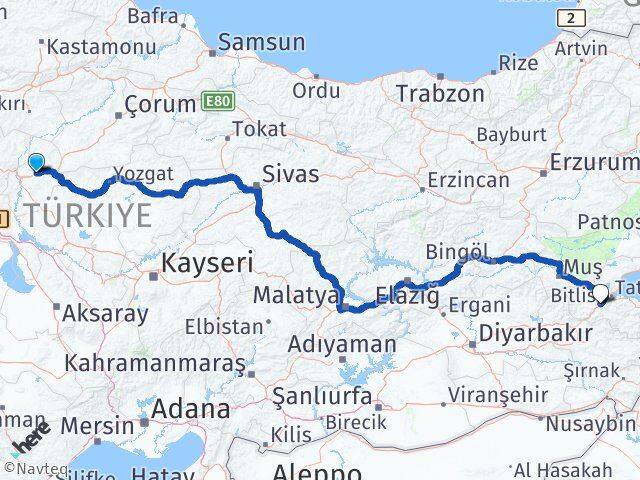 Kırıkkale Balışeyh Bitlis Arası Kaç Km - Yol Haritası