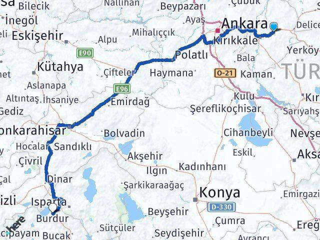 Kırıkkale Balışeyh Burdur Arası Kaç Km - Yol Haritası