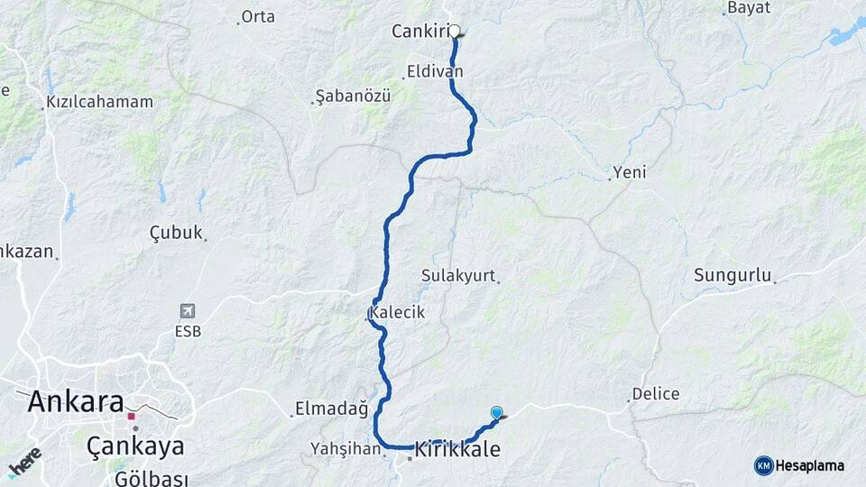 Kırıkkale Balışeyh Çankırı Arası Kaç Km - Yol Haritası