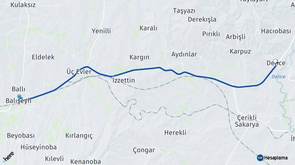 Kırıkkale Balışeyh Delice Arası Kaç Km - Yol Haritası