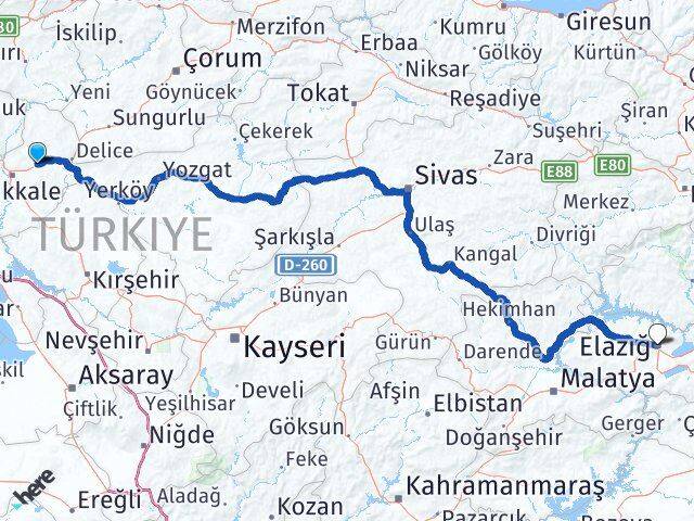 Kırıkkale Balışeyh Elazığ Arası Kaç Km - Yol Haritası