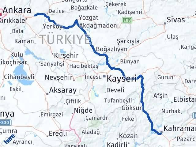 Kırıkkale Balışeyh Kahramanmaraş Arası Kaç Km - Yol Haritası