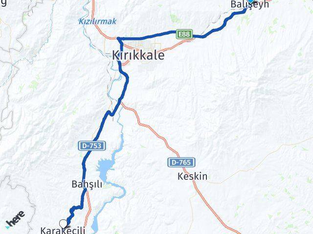 Kırıkkale Balışeyh Karakeçili Arası Kaç Km - Yol Haritası