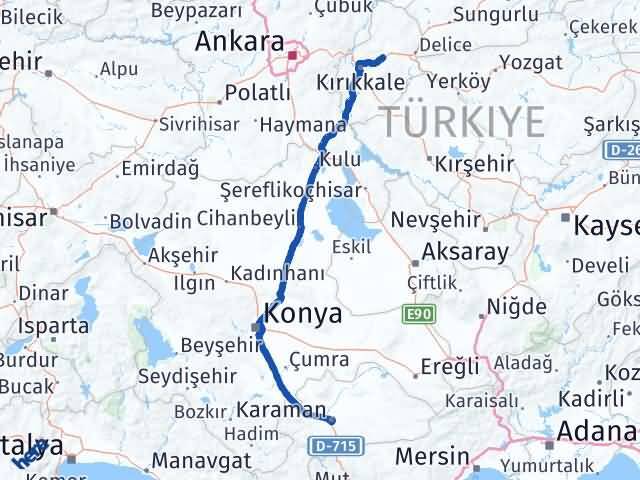 Kırıkkale Balışeyh Karaman Arası Kaç Km - Yol Haritası