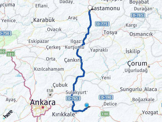 Kırıkkale Balışeyh Kastamonu Arası Kaç Km - Yol Haritası