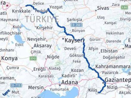 Kırıkkale Balışeyh Kilis Arası Kaç Km - Yol Haritası