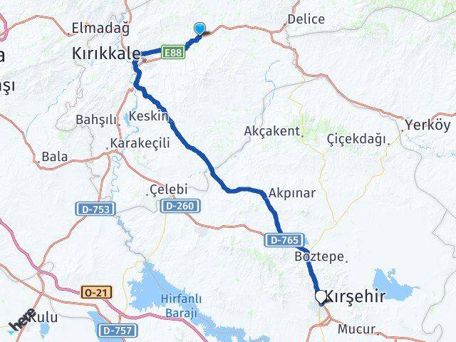 Kırıkkale Balışeyh Kırşehir Arası Kaç Km - Yol Haritası