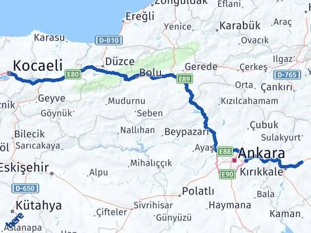 Kırıkkale Balışeyh Kocaeli Arası Kaç Km - Yol Haritası