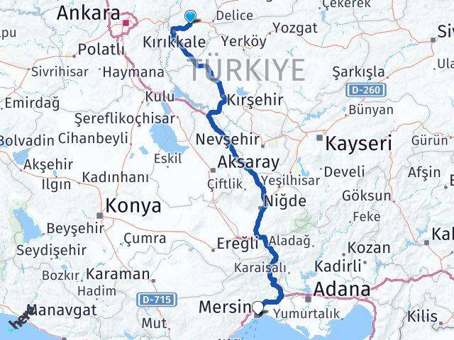 Kırıkkale Balışeyh Mersin Arası Kaç Km - Yol Haritası