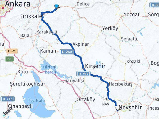 Kırıkkale Balışeyh Nevşehir Arası Kaç Km - Yol Haritası