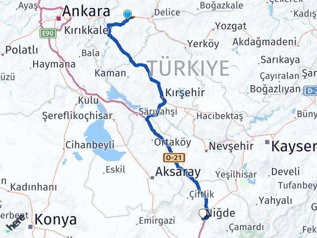 Kırıkkale Balışeyh Niğde Arası Kaç Km - Yol Haritası