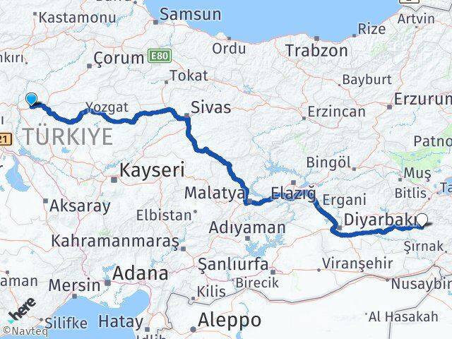 Kırıkkale Balışeyh Siirt Arası Kaç Km - Yol Haritası